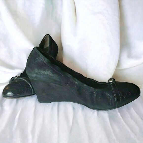 AGL Balletcore Whimsigoth Black Glitter Cap Toe Ballet Wedge - Picture 5 of 9